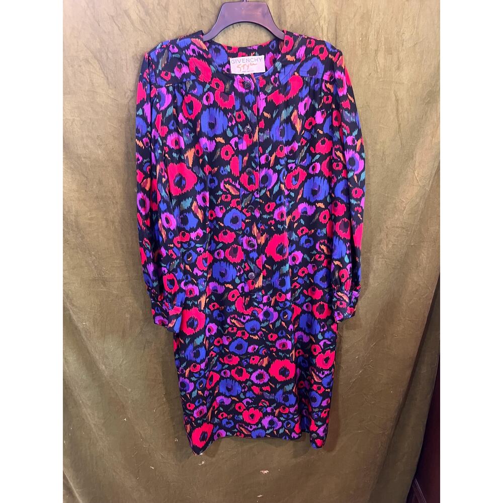 Vintage Givenchy Style Dress | Silk Long Sleeve Button Front Midi
